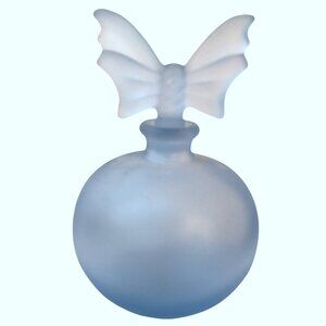 Frosted Blue Glass Butterfly Perfume Bottle Hand Blown Knobler